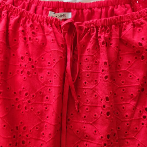 John Mark Red Eyelet Peasant Blouse Top, Cotton, Ruffle Sleeves sz XL - Picture 11 of 12